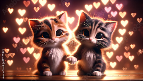 Romantic Feline Love - Two Cats Holding Paws