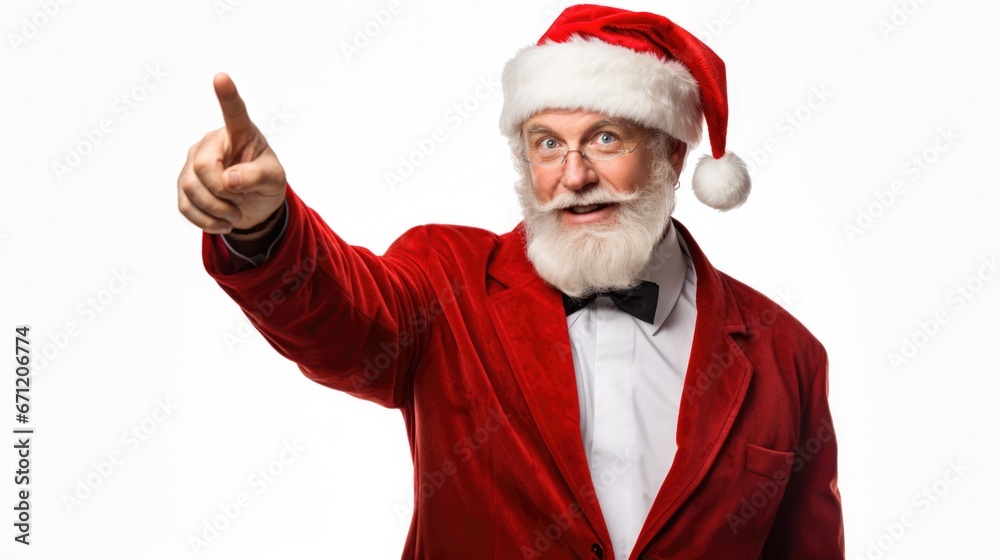 Teacher conducting a New Year lesson in festive attire isolated on a white background Teacher conducting a New Year lesson in festive attire isolated on a white background