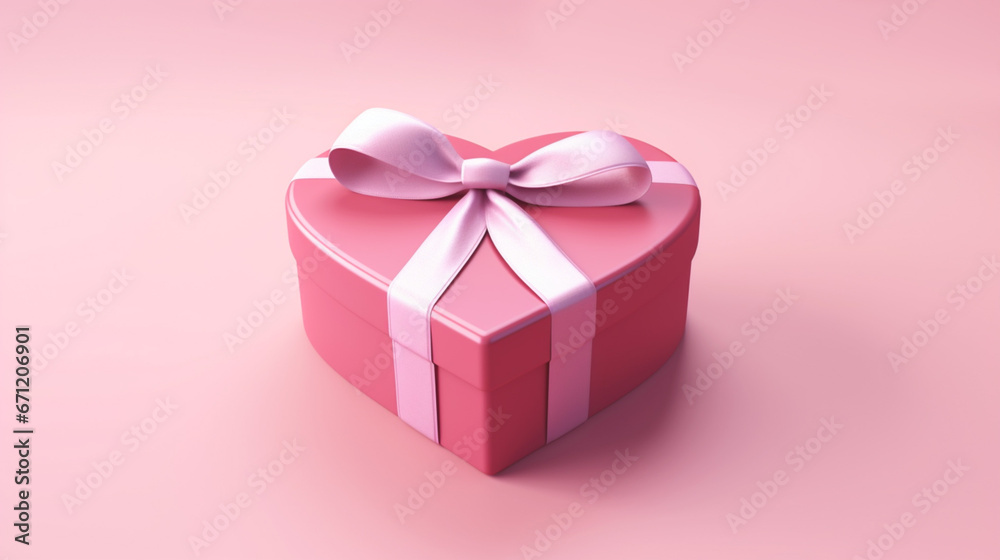 Heart Shaped Gift Box with pink ribbon in Barbie style pink. Boxing day. Banner.