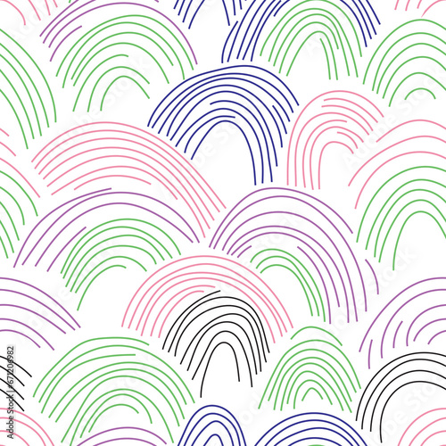 Seamless pattern. Abstract op art texture with rainbows. Creative background with lines.