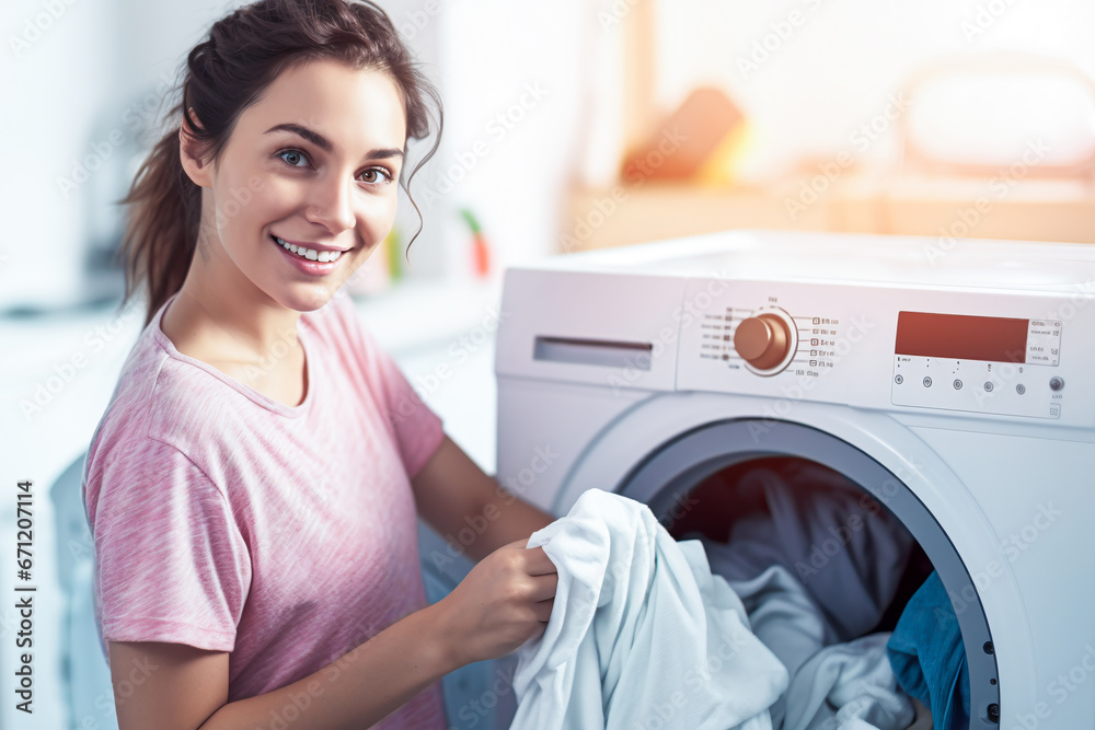 woman doing laundry in the laundry room woman doing laundry in the laundry room