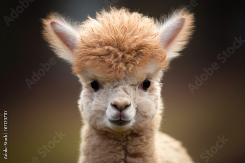A baby alpaca with fluffy fur, focus on the fur and eyes © Nino Lavrenkova