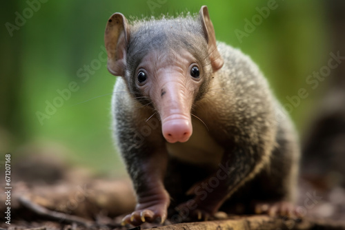 A baby anteater with its tongue out