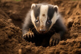 A baby badger digging, focus on the paws and dirt