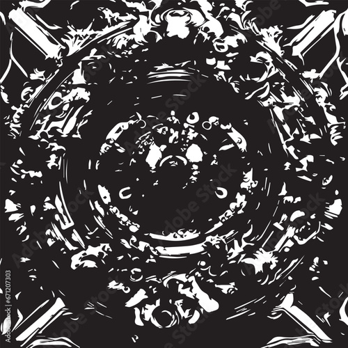 Distressed background in black and white texture with dark spots, scratches and lines. Abstract illustration