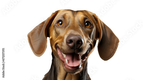 Happy dog       looks at the camera and shows close bond. PNG with transparent background.