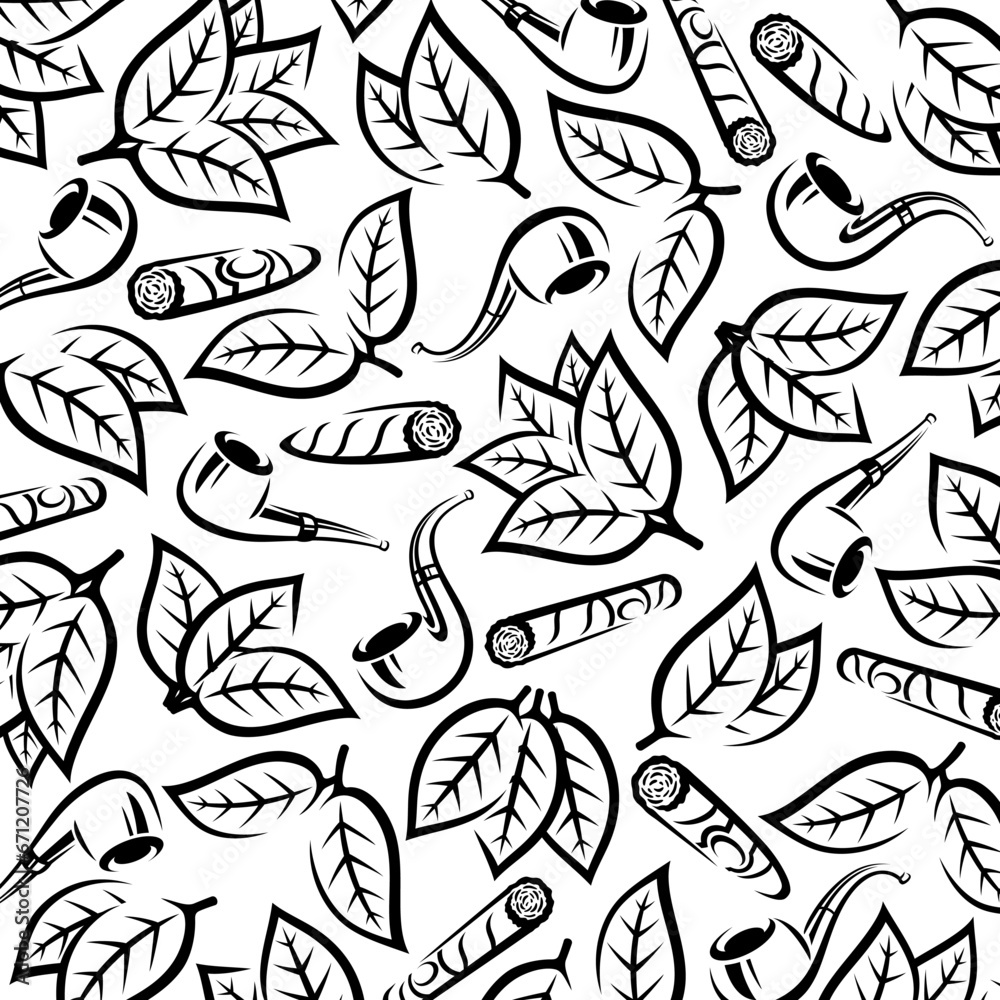 Tobacco leaf background, pattern set. Collection icon tobacco. Vector Tobacco leaf background, pattern set. Collection icon tobacco. Vector