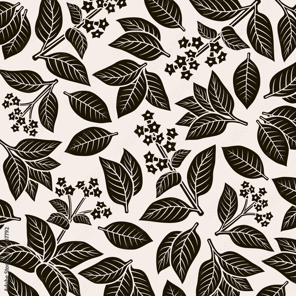 Tobacco leaf background, pattern set. Collection icon tobacco. Vector