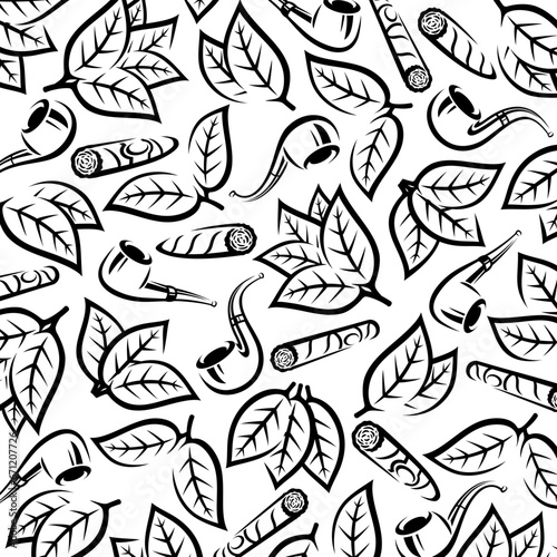 Tobacco leaf background, pattern set. Collection icon tobacco. Vector © VKA