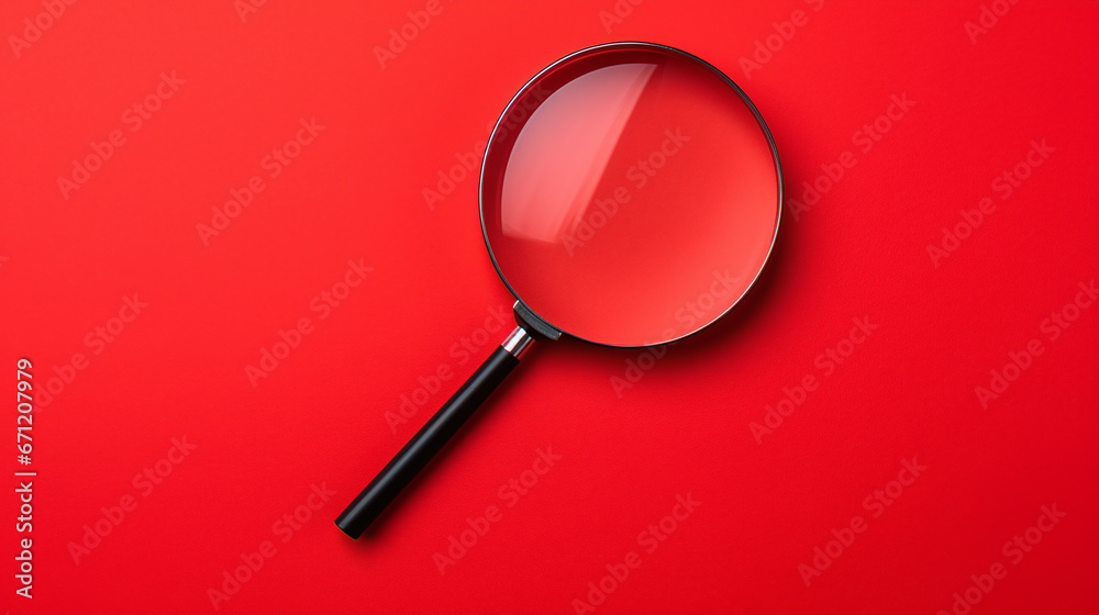 magnifying glass isolated red background with text space magnifying glass isolated red background with text space
