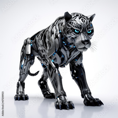 panter, creature, artificial intelligence, innovation, cyborg, fantasy, art, animal, character, monster, on white background © A B design