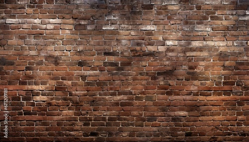 Old wall background with stained aged bricks, full texture, panoramic view