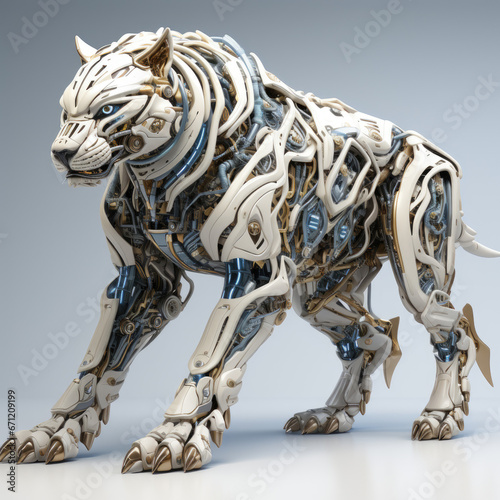 panter, creature, artificial intelligence, innovation, cyborg, fantasy, art, animal, character, monster, on white background © A B design