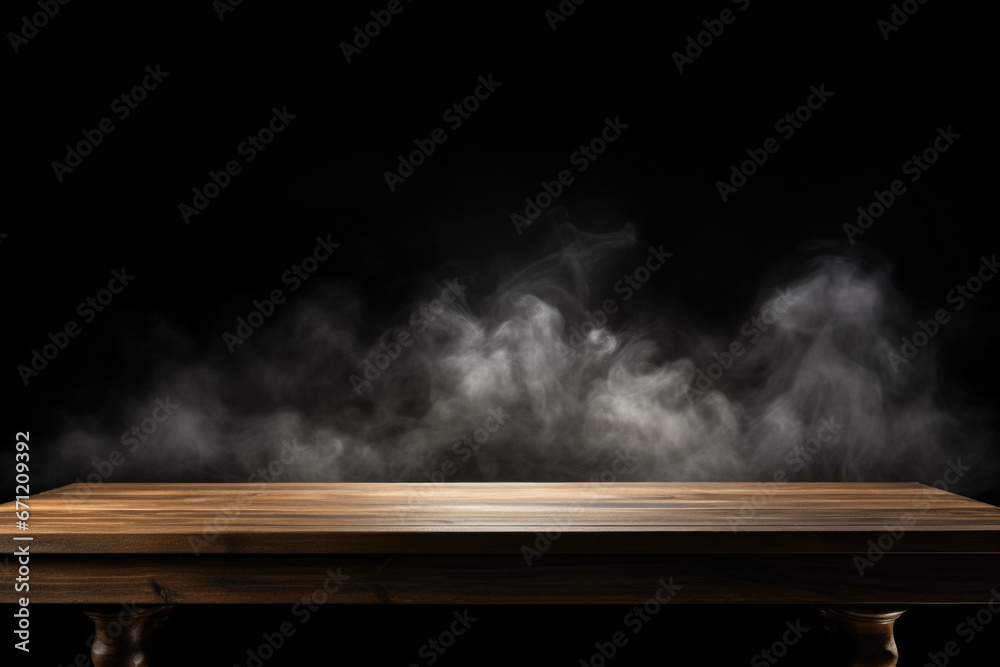 A captivating image of steam rising from a wooden table. This versatile picture can be used to depict various concepts and themes