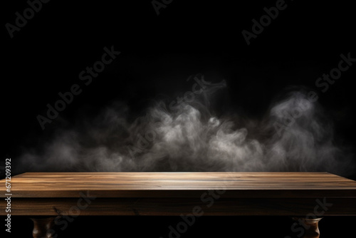A captivating image of steam rising from a wooden table. This versatile picture can be used to depict various concepts and themes