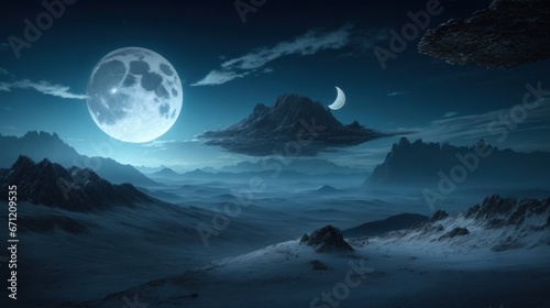 Night landscape under the moon