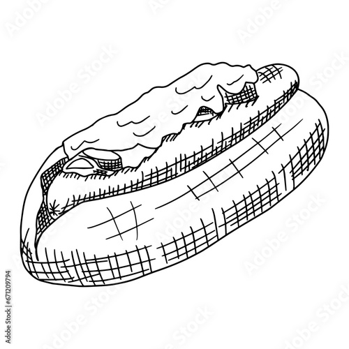 Hand drawn vector illustration of a hot dog.