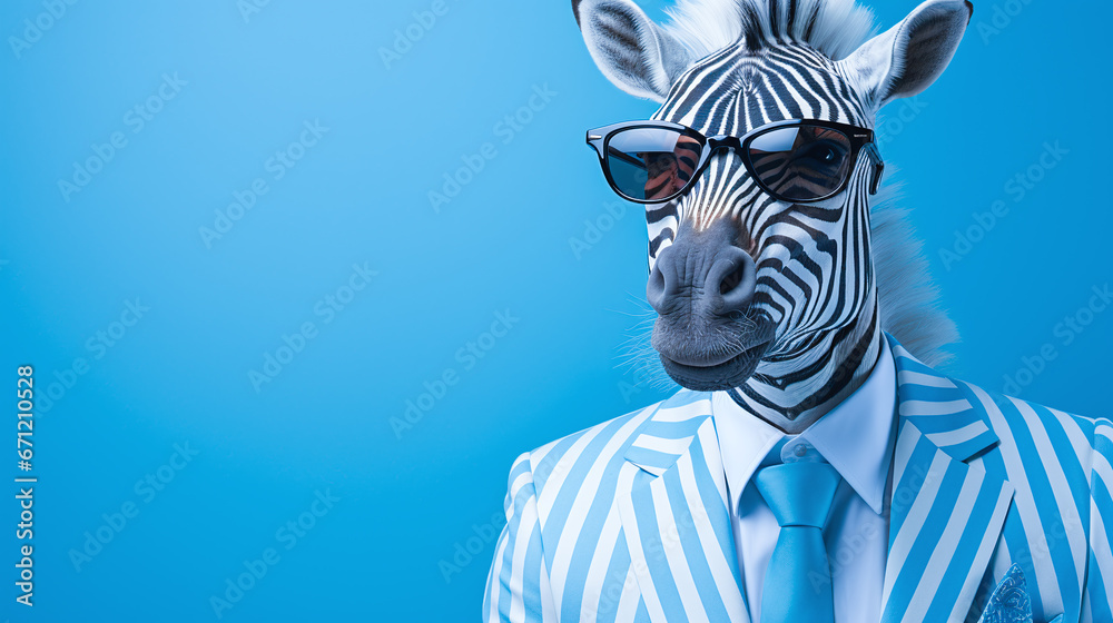 Fototapeta premium anthropomorphize funny animals with wearing clothes- portrait zebra 