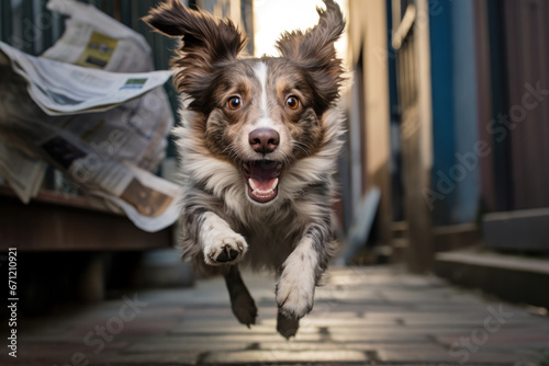  A dog fetching a newspaper, funny photography photo