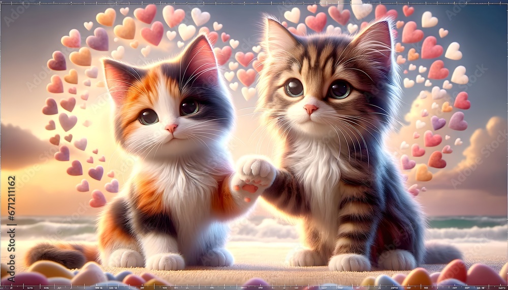 Cute Kittens in Love: A Romantic Scene