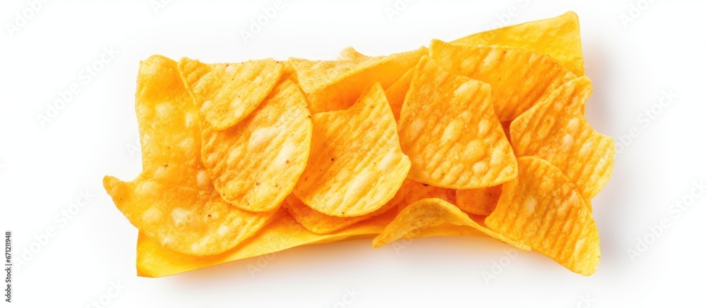 A bag of crunchy snacks set apart on a white surface A bag of crunchy snacks set apart on a white surface