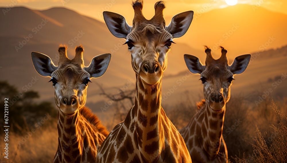 Obraz premium Three giraffes in the savannah