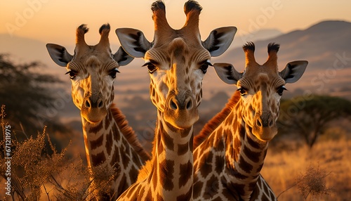 Three giraffe classic safari backdrop Kenya