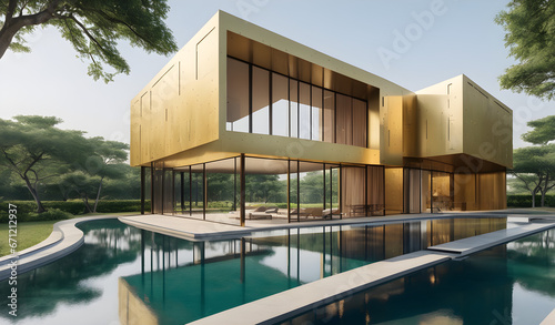 luxury property with modern architecture and gold finishes, real estate, Buildings and Architecture concept, generative ai 