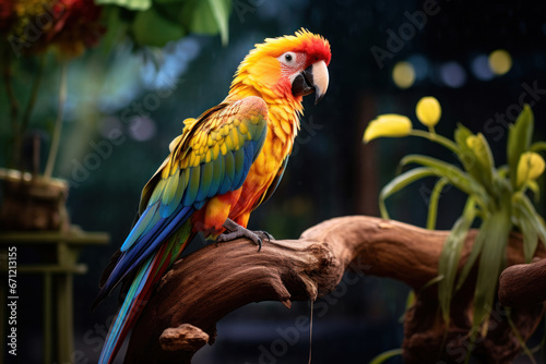 A parrot talking, focus on the beak and feathers