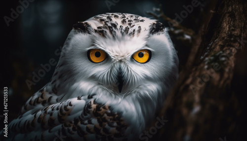 The great horned owl piercing eyes show wisdom and tranquility generated by AI