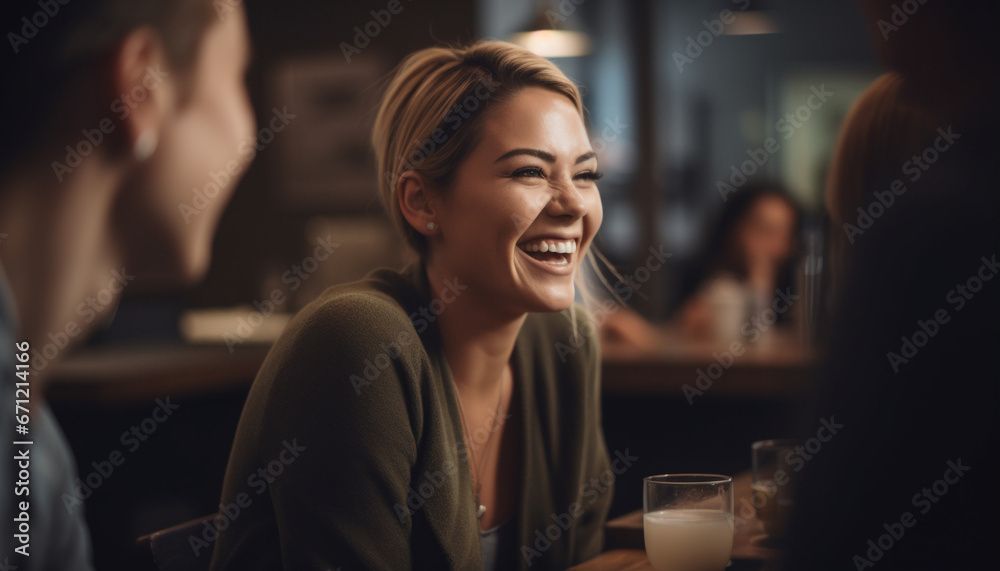 A group of young adults sitting indoors, enjoying coffee together generated by AI