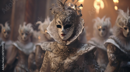 Venetian Grandeur: A Dazzling Masquerade Ball at the Venice Carnival, Adorned with Ornate Masks and Lavish Costumes. © Ai Studio