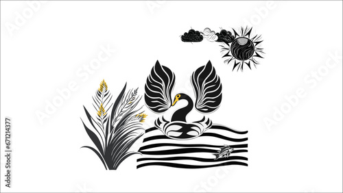 illustration of a swan and fish in the lake generated ai