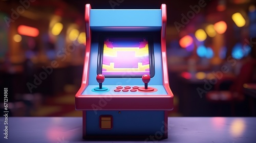 Arcade machine with joystick and buttons in 3D rendering picture