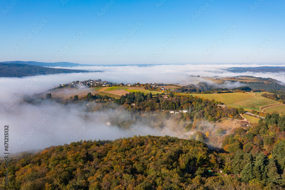 Morning fog over the Wisper Valley/Germany in the Taunus