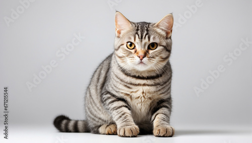 American Shorthair cat isolated on a white background. Backdrop with copy space