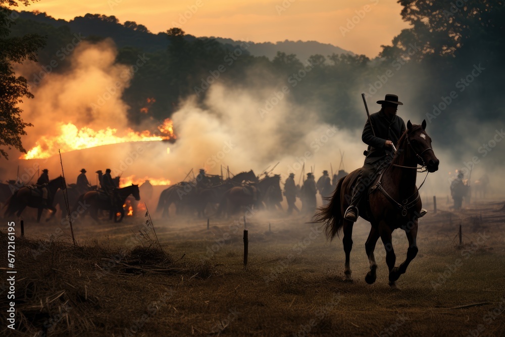 Civil War battlefield concept. Civil War Battlefield Scene. Soldiers in Formation. Bull Run (First and Second Battle of Bull Run) - Virginia