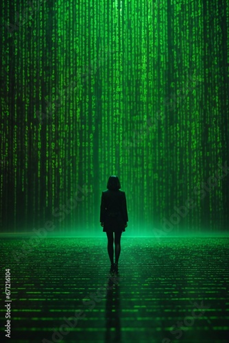 binary black and green code in the background, generative Ai.