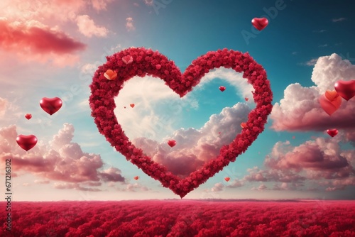 Valentines day background with heart and clouds. Generative Ai.