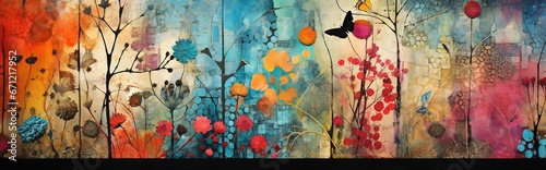 Collage multicolore organique abstrait de différentes textures et patchs de motifs. Idéal comme fond d'écran. IA générative, IA