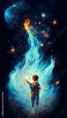 A kid in the middle of the galaxies