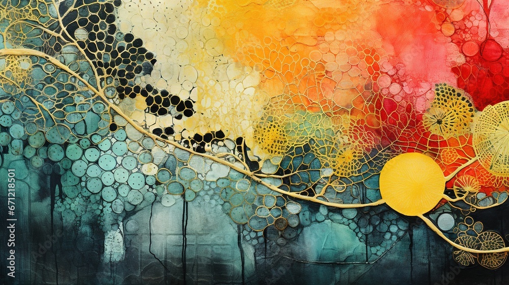 Collage multicolore organique abstrait de différentes textures et patchs de motifs. Idéal comme fond d'écran. IA générative, IA - obrazy, fototapety, plakaty 