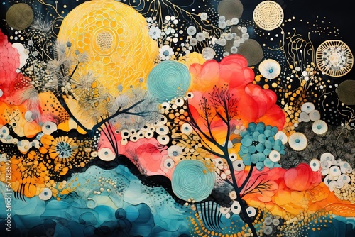 Collage multicolore organique abstrait de différentes textures et patchs de motifs. Idéal comme fond d'écran. IA générative, IA