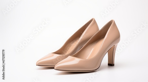 beige shoes on white background.