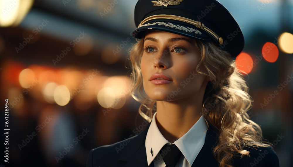 Confident young woman in a suit, looking at camera, smiling generated by AI Confident young woman in a suit, looking at camera, smiling generated by AI