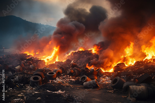 Burning Stack of Tires at a Dumpsite.
