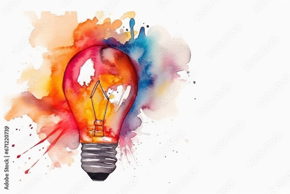Watercolor drawing of an electric light bulb. Generative AI. Watercolor drawing of an electric light bulb. Generative AI.