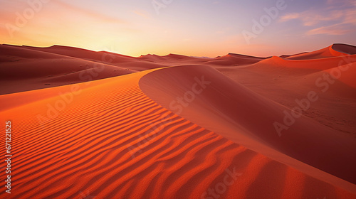 desert dunes, shifting sands in a symphony of orange, red, and gold, geometrical patterns, surreal textures