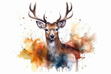 Watercolor drawing of a male deer. Generative AI.