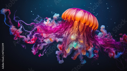 jellyfish in colorful powder paint explosion  dynamic
